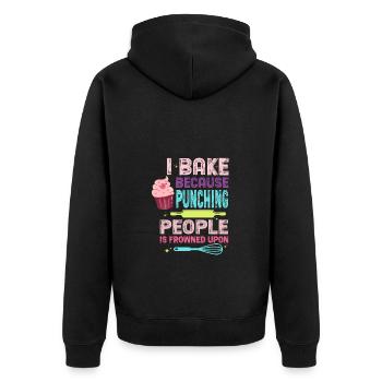 I Bake Because Punching People Is Frowned Upon – - Unisex Premium Organic Zip Hoodie - black - Back - Nico (187cm)