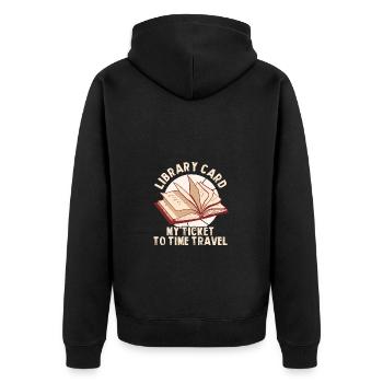 Library card My ticket to the - Unisex Premium Organic Zip Hoodie - black - Back - Nico (187cm)