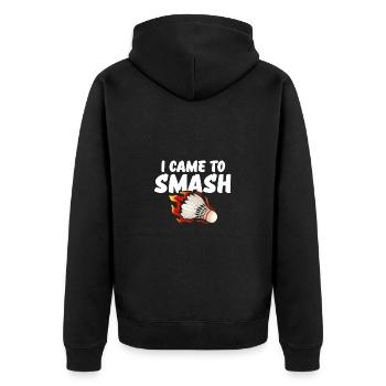 Ich Bin Zum Smashen Hier Federball Flammen - Unisex Premium Bio Zip Hoodie - Schwarz - Hinten - Nico (187cm)