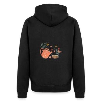Vintage Teapot and Flowers Illustration for - Unisex Premium Organic Zip Hoodie - black - Back - Nico (187cm)
