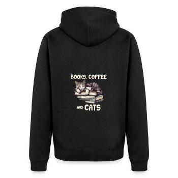 Livres, café et chats - Journée parfaite pour - Veste à capuche bio Premium Unisexe - noir - Dos - Nico (187cm)
