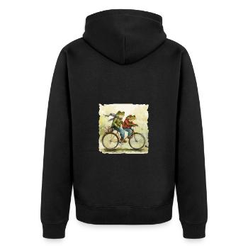 Grenouilles sur tandem dans un style rétro - Veste à capuche bio Premium Unisexe - noir - Dos - Nico (187cm)