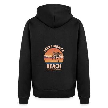 Santa Monica Beach California Sonnenuntergang - Unisex Premium Bio Zip Hoodie - Schwarz - Hinten - Nico (187cm)