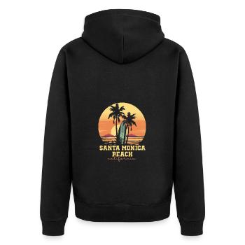 Santa Monica Beach California Sonnenuntergang - Unisex Premium Bio Zip Hoodie - Schwarz - Hinten - Nico (187cm)