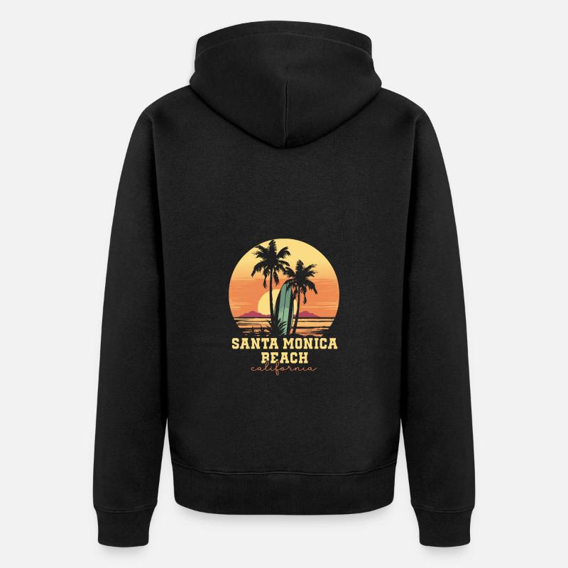 Plage de Santa Monica, Californie, Coucher de soleil - Veste à capuche bio Premium Unisexe - noir