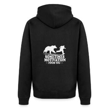 Sometimes Motivation Finds You T-Shirt Design - Unisex Premium Organic Zip Hoodie - black - Back - Nico (187cm)