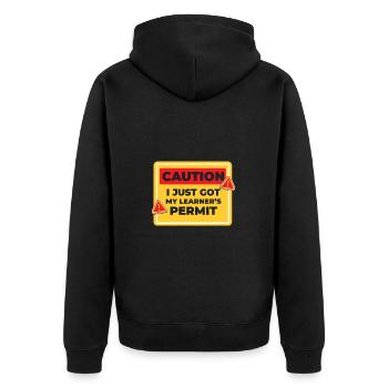 Vorsicht Ich Habe Meinen Führerschein Erhalten - Unisex Premium Bio Zip Hoodie - Schwarz - Hinten - Nico (187cm)