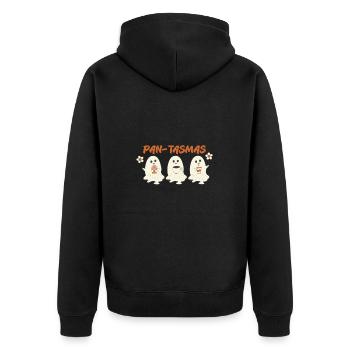 Pan-Tasmas Geister mit Kaffee und Blume - Unisex Premium Bio Zip Hoodie - Schwarz - Hinten - Nico (187cm)