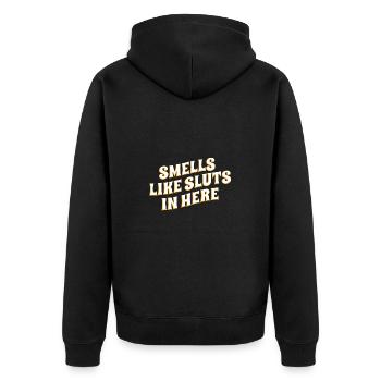Smells Like In Here Humorous Sayings For - Unisex Premium Organic Zip Hoodie - black - Back - Nico (187cm)
