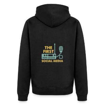 Das Erste Soziale Medium Funkgerät Mikrofon Retro - Unisex Premium Bio Zip Hoodie - Schwarz - Hinten - Nico (187cm)