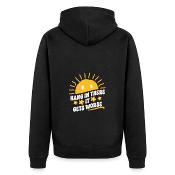 Optimistic Smile Sunshine - Hang In - Unisex Premium Organic Zip Hoodie - black - Back - Nico (187cm)