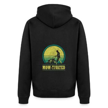 Mow-Tivated Rasenmähen Gartenarbeit - Unisex Premium Bio Zip Hoodie - Schwarz - Hinten - Nico (187cm)