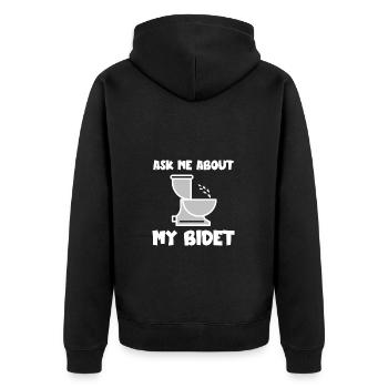 Ask me about my bidet humorous - Unisex Premium Organic Zip Hoodie - black - Back - Nico (187cm)