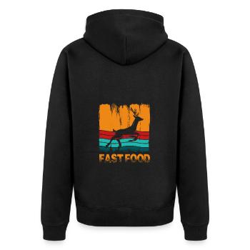 Retro Hirsch Fast Food Stilvoller Druck - Unisex Premium Bio Zip Hoodie - Schwarz - Hinten - Nico (187cm)