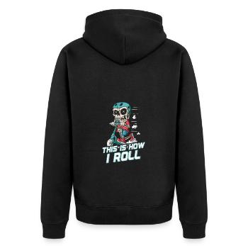How I Roll: Skater Skeleton on Scooter - Unisex Premium Organic Zip Hoodie - black - Back - Nico (187cm)