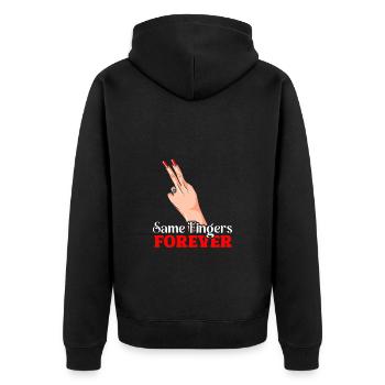 Same Fingers Forever - Humorvoller Liebesbeweis - Unisex Premium Bio Zip Hoodie - Schwarz - Hinten - Nico (187cm)