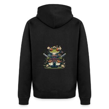 Grenouille samouraï avec des épées et des fleurs - Veste à capuche bio Premium Unisexe - noir - Dos - Nico (187cm)