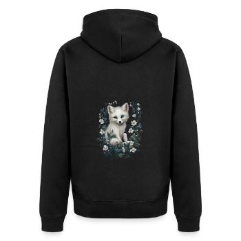 Cute Arctic Foxes In Flower Frame - Unisex Premium Organic Zip Hoodie - black - Back - Nico (187cm)