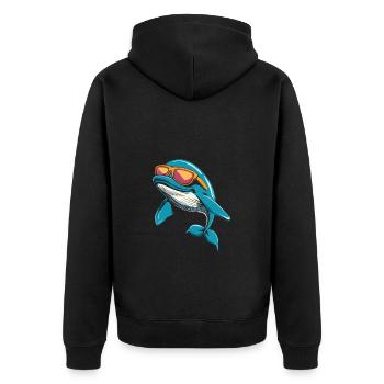 Cooler Wal mit Sonnenbrille im Sommerlook für - Unisex Premium Bio Zip Hoodie - Schwarz - Hinten - Nico (187cm)