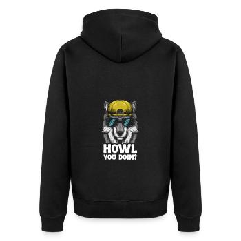 Cool Wolf Graphic With Sunglasses And Cap – Howl - Unisex Premium Organic Zip Hoodie - black - Back - Nico (187cm)