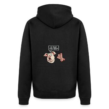Ist Das Dein Bruder? Lustiges Schwein-Speck-Motiv - Unisex Premium Bio Zip Hoodie - Schwarz - Hinten - Nico (187cm)