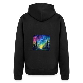 Magische Waldlandschaft unter Sternenhimmel mit - Unisex Premium Bio Zip Hoodie - Schwarz - Hinten - Nico (187cm)