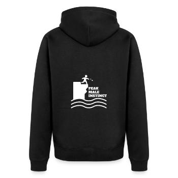 Peak Male Instinct Abenteuerlust Männer - Unisex Premium Bio Zip Hoodie - Schwarz - Hinten - Nico (187cm)