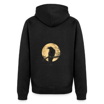 Corbeau devant la pleine lune sur branche motif animal mystique - Veste à capuche bio Premium Unisexe - noir - Dos - Nico (187cm)