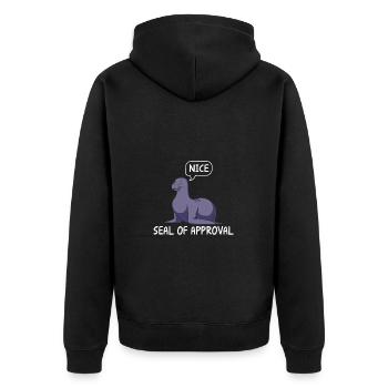 Funny Seal With Seal Of Approval Speech Bubble - Unisex Premium Organic Zip Hoodie - black - Back - Nico (187cm)