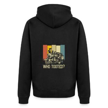 Retro Steam Locomotive Who Tooted? Humorous - Unisex Premium Organic Zip Hoodie - black - Back - Nico (187cm)