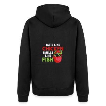 Tastes like chicken Smells like fish Funnier - Unisex Premium Organic Zip Hoodie - black - Back - Nico (187cm)