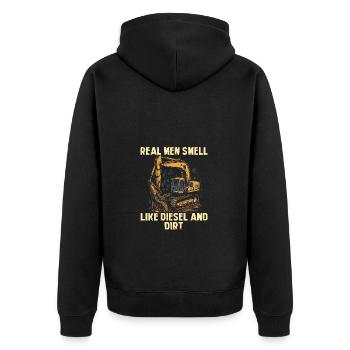 Echte Männer Riechen Nach Diesel Und Dreck Bagger - Unisex Premium Bio Zip Hoodie - Schwarz - Hinten - Nico (187cm)