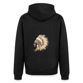 Indianer Häuptling Mit Traditionellem Federschmuck - Unisex Premium Bio Zip Hoodie - Schwarz - Hinten - Nico (187cm)