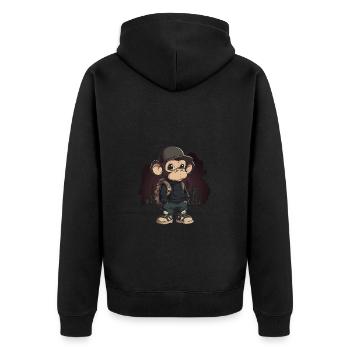 Cool Monkey With Baseball Cap And Backpack In Urban - Unisex Premium Organic Zip Hoodie - black - Back - Nico (187cm)