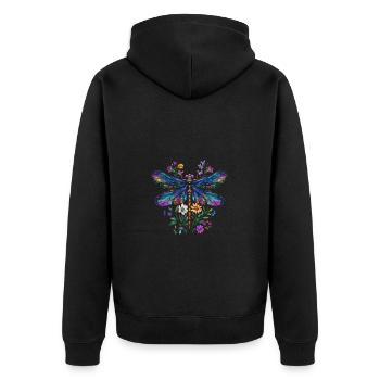 Libellule Et Fleurs Aquarelle Nature Motif - Veste à capuche bio Premium Unisexe - noir - Dos - Nico (187cm)