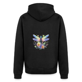 Libellule Et Fleurs Aquarelle Nature Motif - Veste à capuche bio Premium Unisexe - noir - Dos - Nico (187cm)