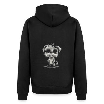 Niedlicher Hund Mit Kaffeetasse Für Tierliebhaber - Unisex Premium Bio Zip Hoodie - Schwarz - Hinten - Nico (187cm)
