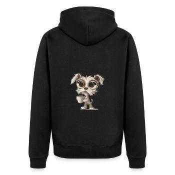 Niedlicher Hund mit Kaffeetasse Illustration - Unisex Premium Bio Zip Hoodie - Schwarz - Hinten - Nico (187cm)