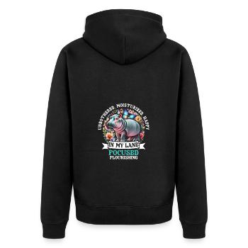 Hippopotame heureux hydraté et sans dérangement dans ma voie - Veste à capuche bio Premium Unisexe - noir - Dos - Nico (187cm)