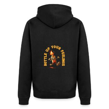 Bottle Up Your Feelings Bottle motif with flames - Unisex Premium Organic Zip Hoodie - black - Back - Nico (187cm)