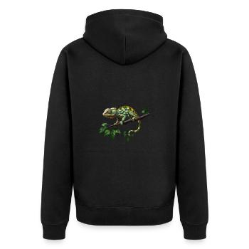 Caméléon coloré sur branche dans la jungle verte - Veste à capuche bio Premium Unisexe - noir - Dos - Nico (187cm)