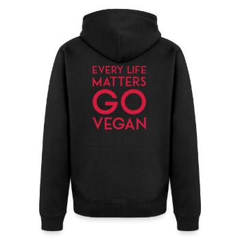 EVERY LIFE MATTERS GO VEGAN - Unisex Premium Organic Zip Hoodie - black - Back - Nico (187cm)