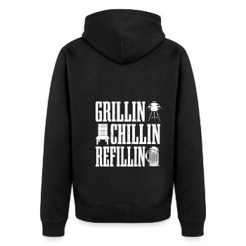 Griller, refroidir, remplir, boire de la bière, griller - Veste à capuche bio Premium Unisexe - noir - Dos - Nico (187cm)