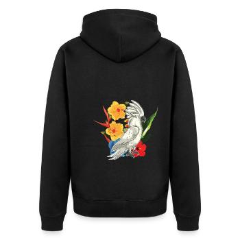 Tropische Blumen Papagei Geschenk Vogel Kakadu - Unisex Premium Bio Zip Hoodie - Schwarz - Hinten - Nico (187cm)