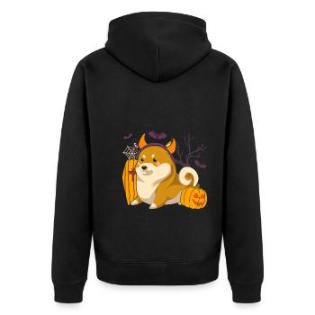 Halloween Fledermaus Kürbis Hunde Teufel Shiba Inu - Unisex Premium Bio Zip Hoodie - Schwarz - Hinten - Nico (187cm)