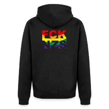 FCK NZS Pride Edition - Unisex Premium Bio Zip Hoodie - Schwarz - Hinten - Nico (187cm)