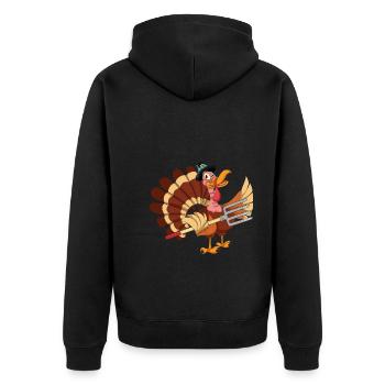 Animal Lover Autumn Gift Funny Turkey - Unisex Premium Organic Zip Hoodie - black - Back - Nico (187cm)
