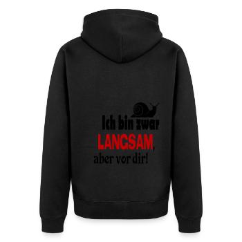 Schnecke Sprüche Ich bin langsam - Unisex Premium Bio Zip Hoodie - Schwarz - Hinten - Nico (187cm)