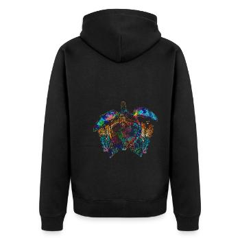 Buntes Ozean Tier Geschenk Hawaii Schildkröte - Unisex Premium Bio Zip Hoodie - Schwarz - Hinten - Nico (187cm)