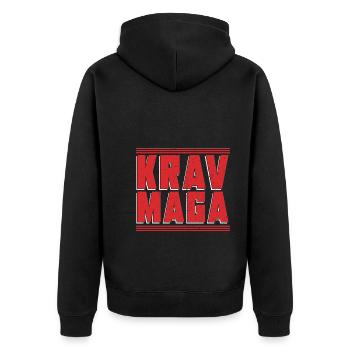 Israelischer Kampfsport Geschenk Israel Krav Maga - Unisex Premium Bio Zip Hoodie - Schwarz - Hinten - Nico (187cm)